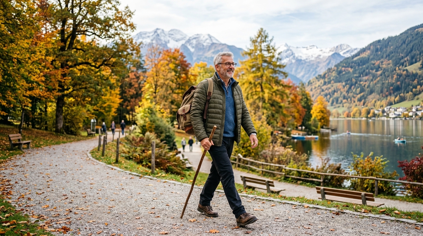 Älteres Paar beim Spaziergang im Park